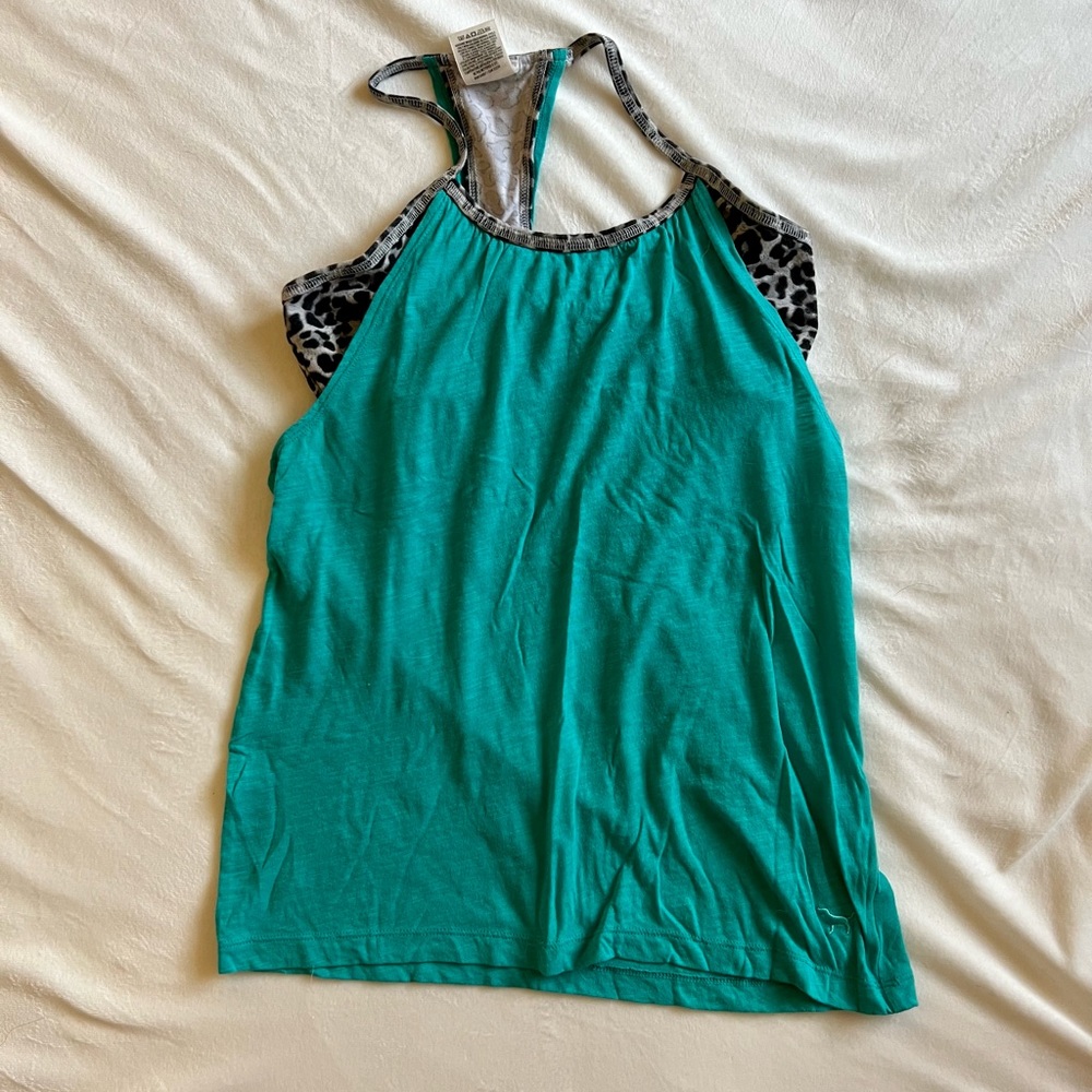 VS PINK Teal Workout Tank with Built-in Sports Bra